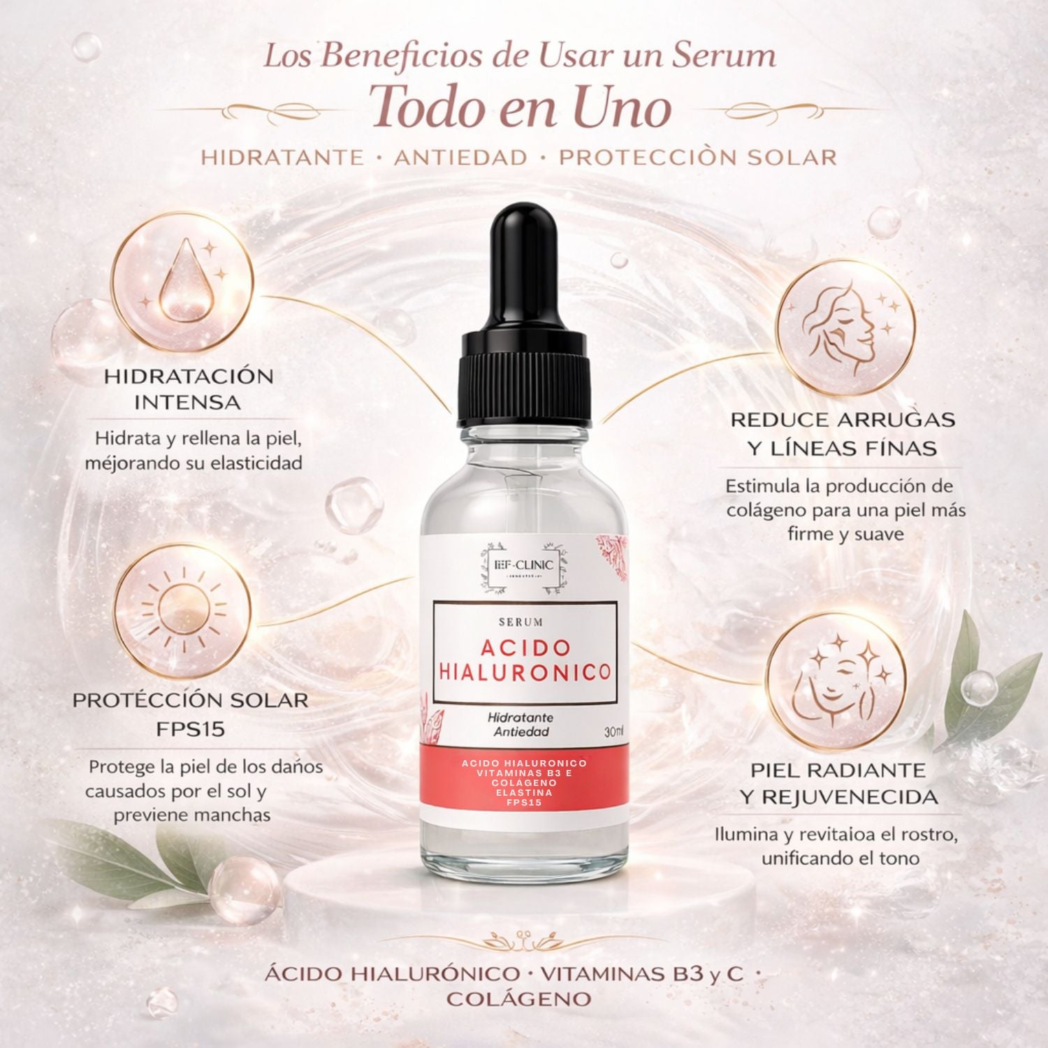 SERUM ACIDO HIALURONICO HIDRATACION ANTIEDAD 30ML BASIC