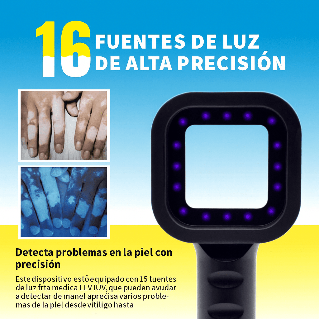 LAMPARA DE WOOD LUZ NEGRA UV INALAMBRICA BATERIA RECARGABLECUIDADO DE LA PIEL