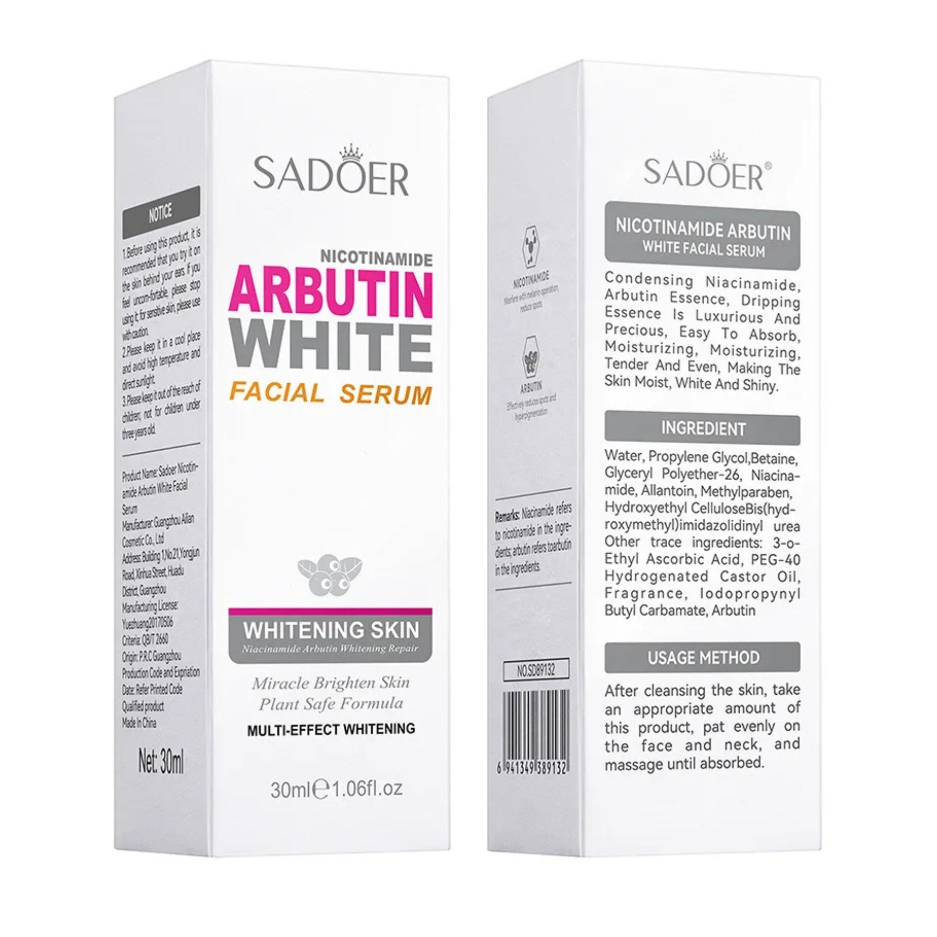 SERUM DESPIGMENTANTE ARBUTINA SADOER 30MLCUIDADO DE LA PIEL