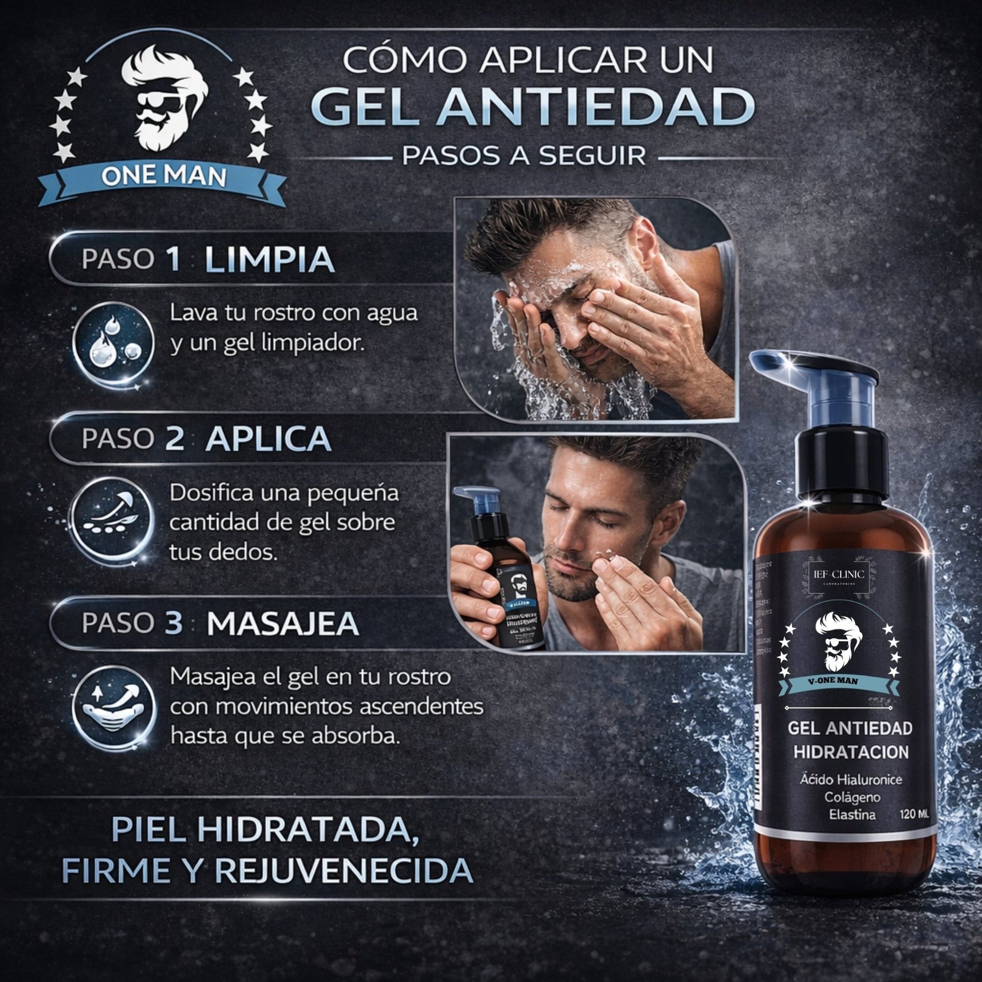 V - ONE MAN GEL ANTIEDAD TODO EN UNO PARA CABALLEROSCUIDADO DE LA PIEL